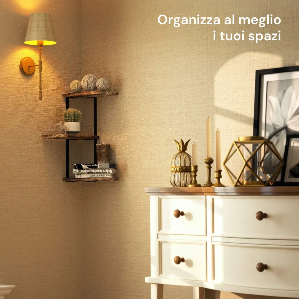 Scaffale Muro 3 Ripiani da 3Kg Max – Stile Rustico con Design Modulare