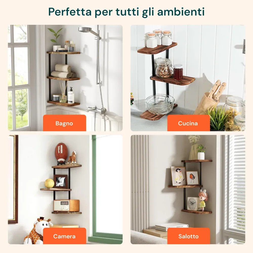 Scaffale Muro 3 Ripiani da 3Kg Max – Stile Rustico con Design Modulare