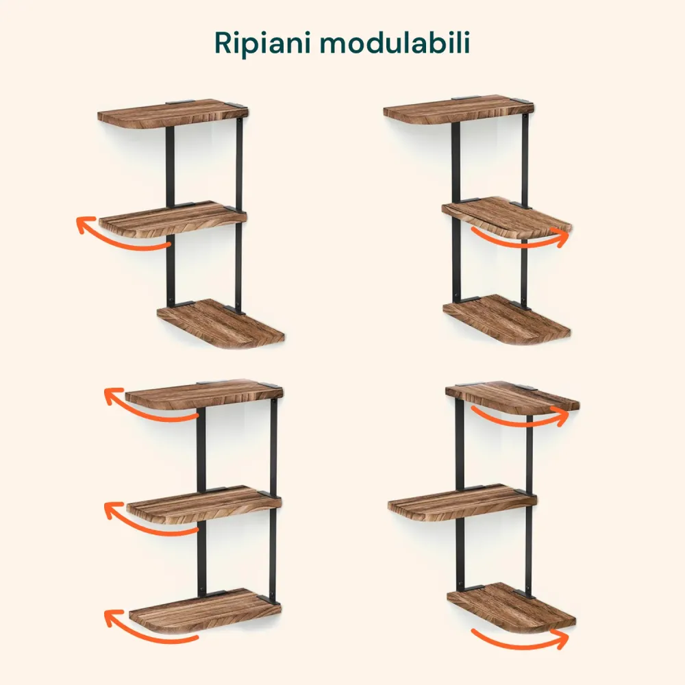 Scaffale Muro 3 Ripiani da 3Kg Max – Stile Rustico con Design Modulare