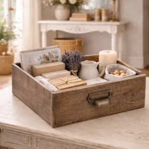 Set 2 Cassetti Legno Stile Francese con Maniglia Metallo