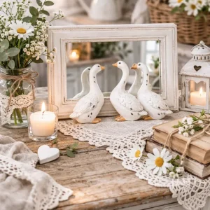 Specchio Decorativo con Oche Resina Stile Shabby Chic