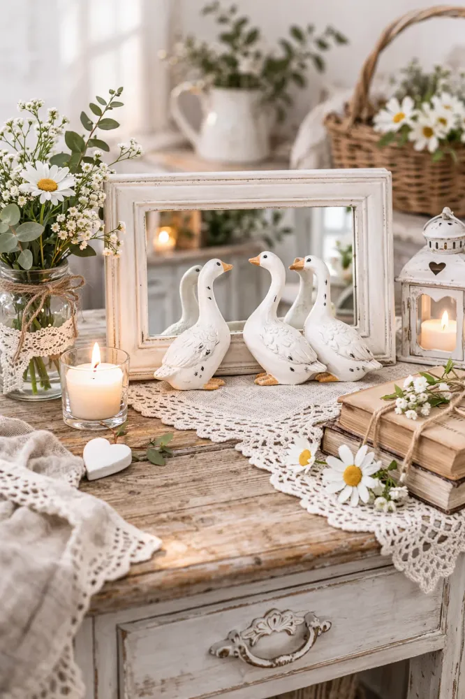 Specchio Decorativo con Oche Resina Stile Shabby Chic