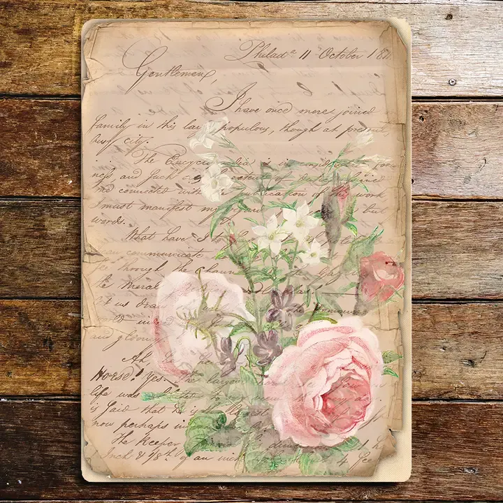 Targa metallo con lettera stile shabby chic con rose