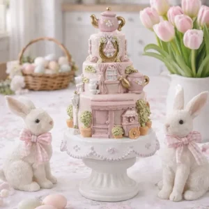 Torta decorativa Clayre & Eef rosa – 13×27 cm resina stile country chic