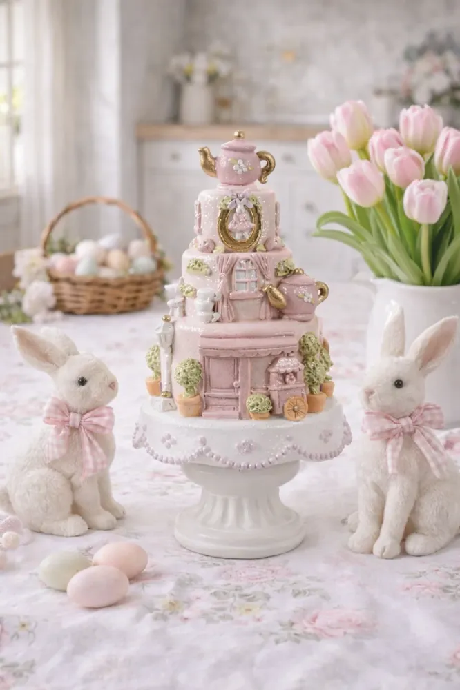 Torta decorativa Clayre & Eef rosa – 13×27 cm resina stile country chic