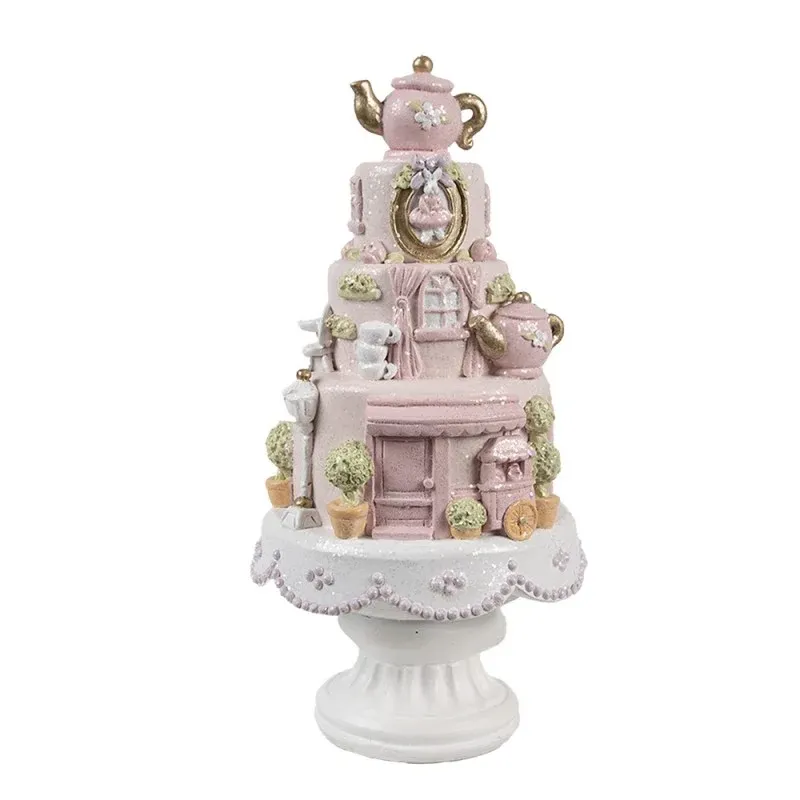 Torta decorativa Clayre & Eef rosa – 13×27 cm resina stile country chic