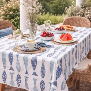 Tovaglia Blanc Mariclò 140x180 cm Pesci tra le Righe – Cotone Stile Mare Mediterraneo