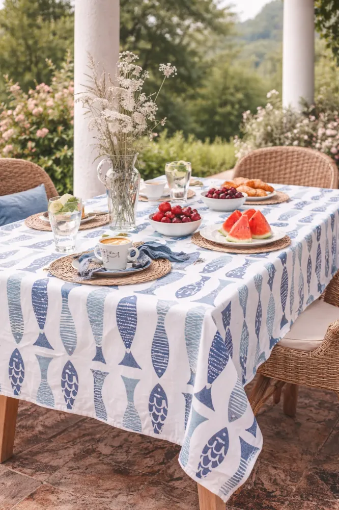 Tovaglia Blanc Mariclò 140x180 cm Pesci tra le Righe – Cotone Stile Mare Mediterraneo