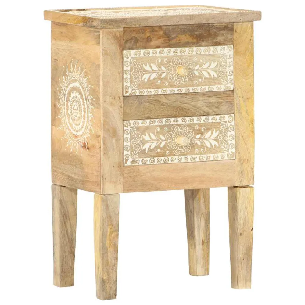 Comodino Dipinto Mano 40x30x60 cm Legno Massello di Mango