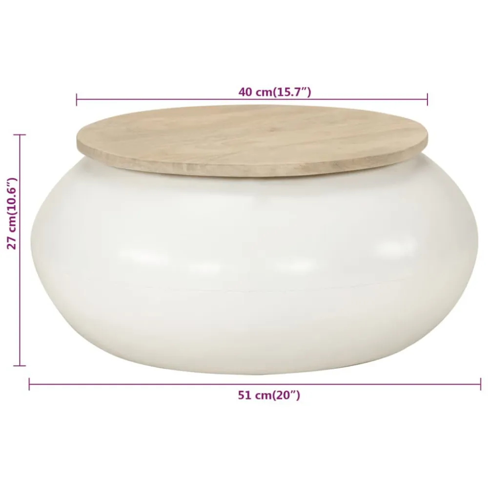 Tavolino da Salotto Bianco 51x51x27 cm Legno Massello di Mango