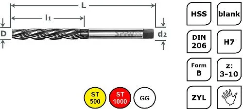 SPPW alesatore mano HSS DIN206 BL: 52x26 Ø2.2 H7 1131500220