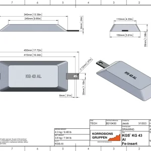 Anodo di alluminio TIPO 43 - 330*150*35