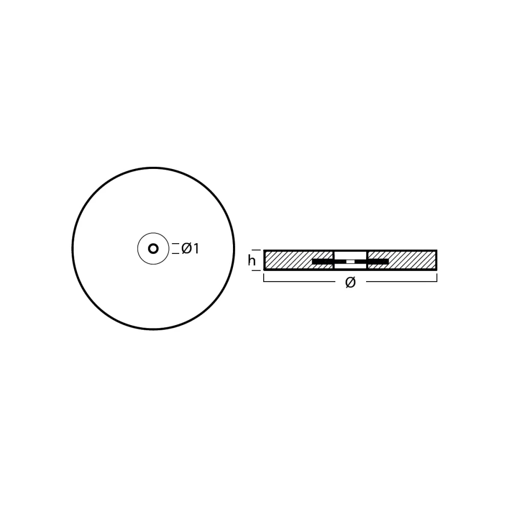 Anodo disco per scafo - Ø=230mm/9.05in, 3.3KG/7.28lb - foro 14mm/0.55in