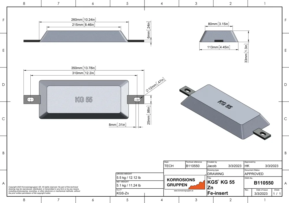 Zinc anodo Tipo 55 AL, B110555