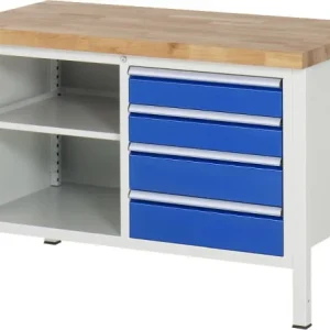 Antiusura Industriale Banco da lavoro RAU collezione 8000 - struttura telaio (telaio saldato) 4 cassetti 1 ripiano 1250x84...