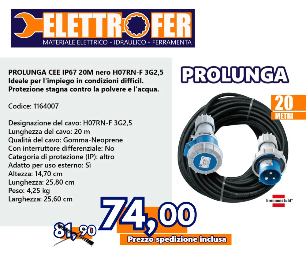 PROLUNGA CEE IP67 20M nero H07RN-F 3G2,5