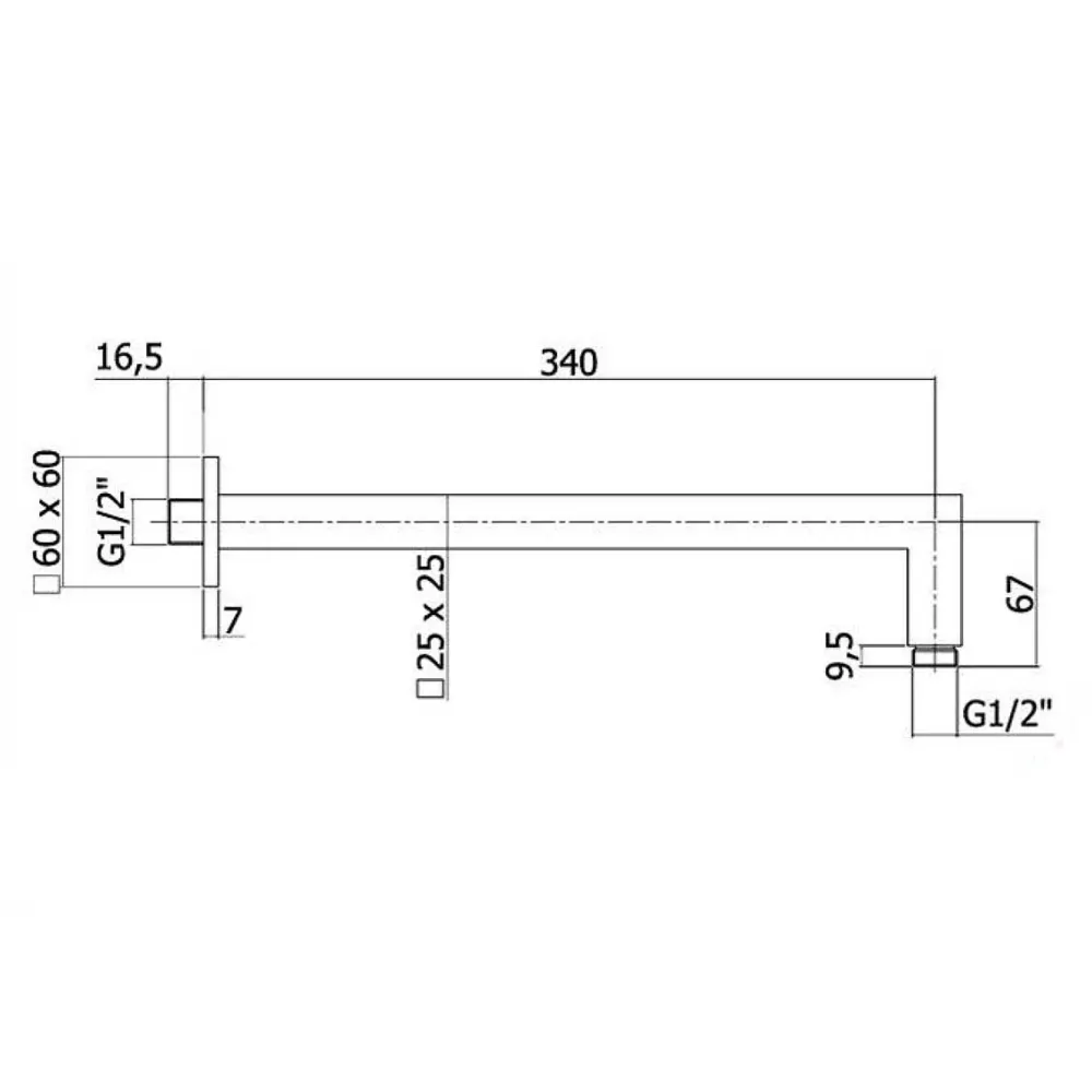 Braccio doccia quadrato da 35 cm Paffoni Level ottone cromato lucido con Visiera Trasparente