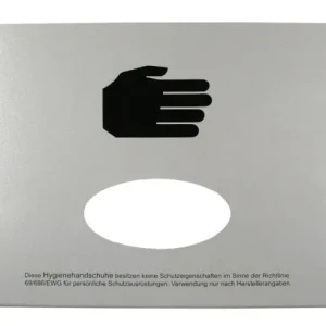 Distributore di guanti Busching rimozione anteriore apertura centrale anteriore alluminio RAL 9006 con pittogramma/informa...