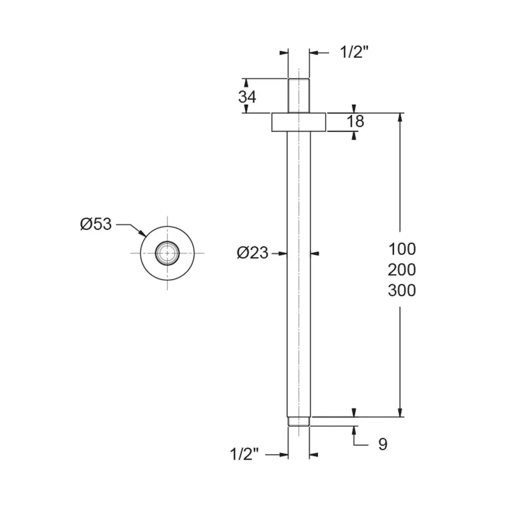 Guanti Antitaglio Braccio doccia soffitto tondo 23mm x 300mm