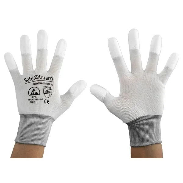 Guanti SafeGuard ESD bianco/grigio polpastrelli rivestiti taglia L PU: 12 paia DSWL37430