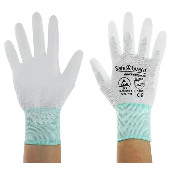 Guanti SafeGuard ESD bianco/turchese palmi rivestiti taglia M PU: 12 paia DSWL40764