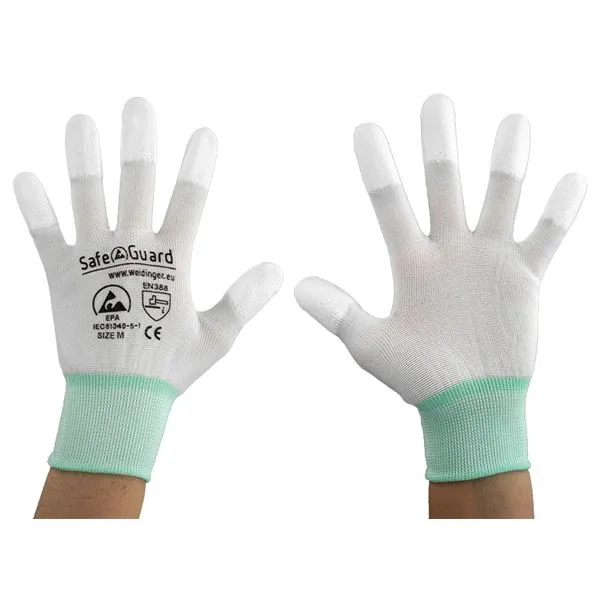 Guanti SafeGuard ESD bianco/turchese polpastrelli rivestiti taglia M PU: 12 paia DSWL37429