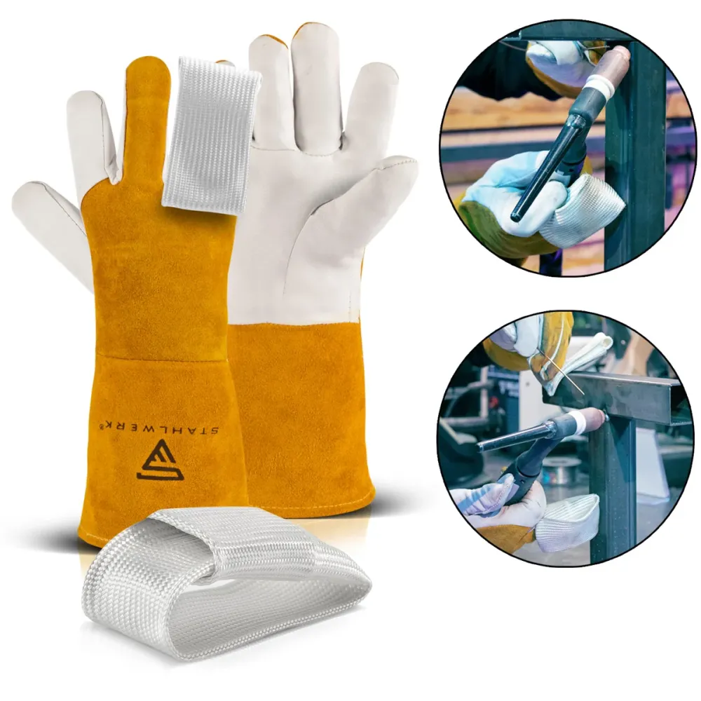 Guanti di saldatura acciaio + dita parrucca set, guanti protettivi robusti e resistenti al calore realizzati vera pelle, c...