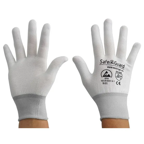 Guanto SafeGuard ESD bianco/grigio palese senza rivestimento taglia L PU: 12 paia DSWL36569