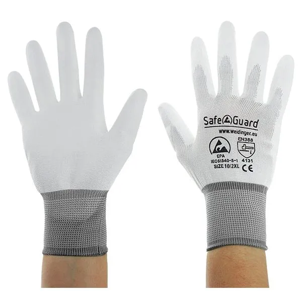Guanto SafeGuard ESD bianco/grigio palmo rivestito taglia 2XL PU: 12 paia DSWL40767