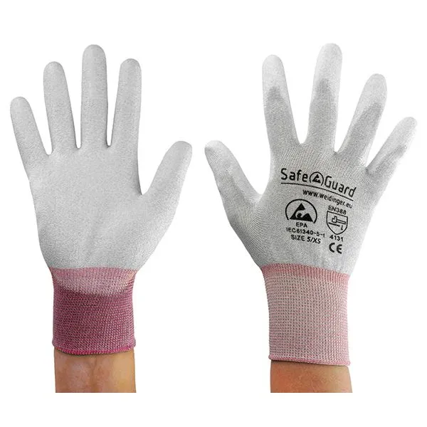 Guanto SafeGuard ESD grigio/berry palmo rivestito nylon/carbonio taglia XS PU: 12 paia DSWL39620