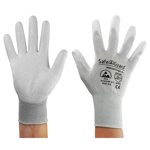 Guanto SafeGuard ESD grigio/bianco palmo rivestito nylon/carbonio taglia S PU: 12 paia DSWL39621