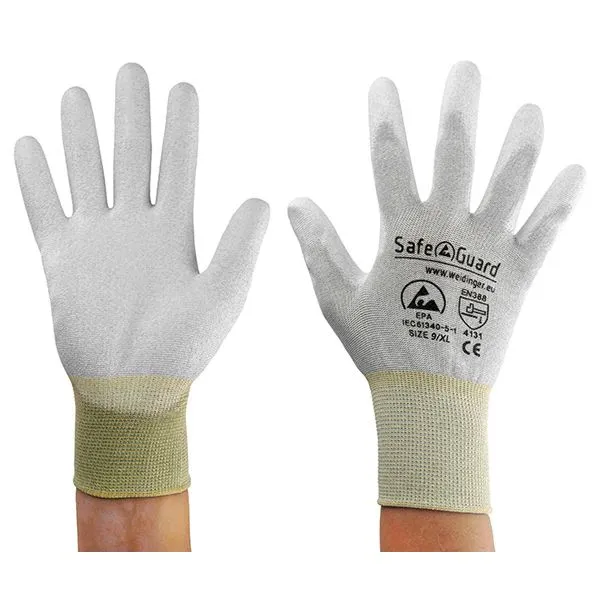 Guanto SafeGuard ESD grigio/giallo palmo rivestito nylon/carbonio taglia XL PU: 12 paia DSWL39625