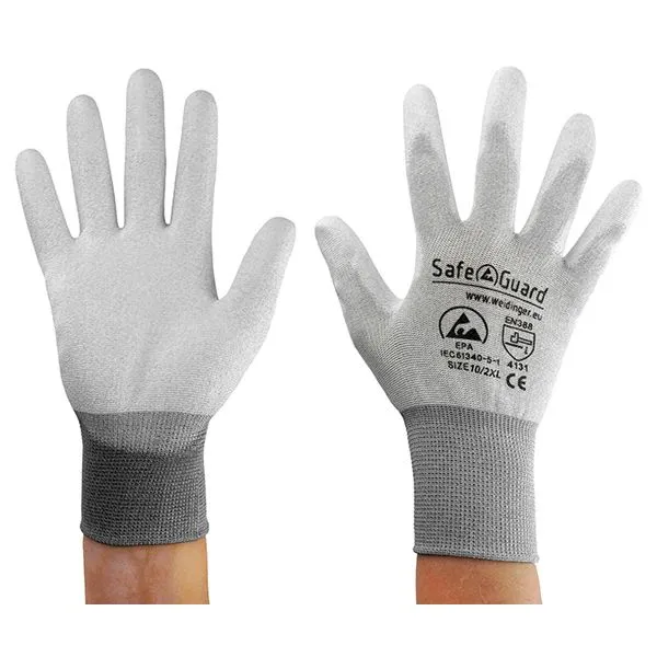 Guanto SafeGuard ESD grigio/grigio cupo palmo rivestito nylon/carbonio taglia 2XL PU: 12 paia DSWL39626