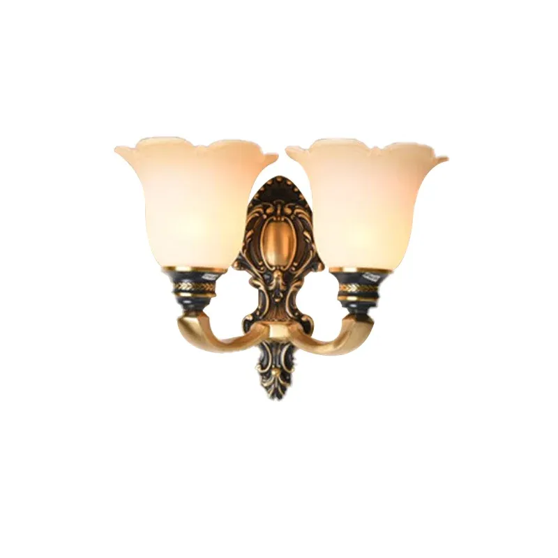 Lampada da parete per camera da letto floreale Lampada da parete abituale vetro bianco 1/2 luci ottone con braccio sinuoso...