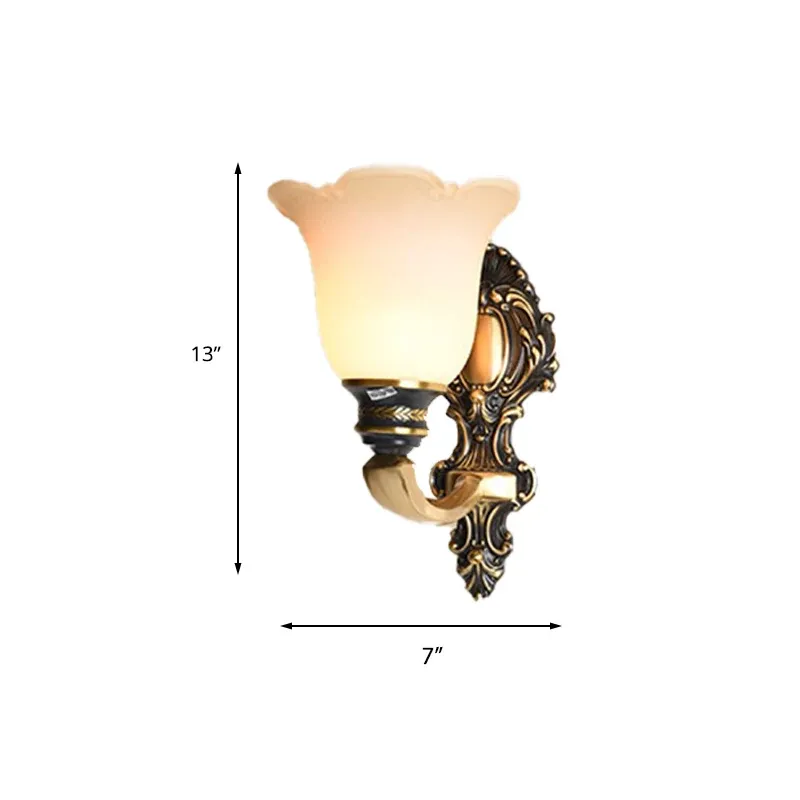 Lampada da parete per camera da letto floreale Lampada da parete classico vetro bianco 1/2 luci ottone con braccio sinuoso...
