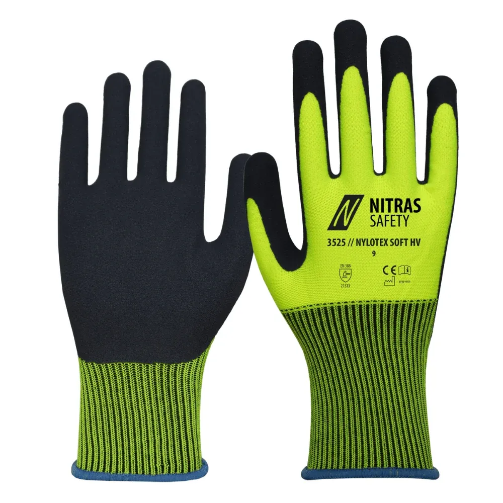 Nitras Nylotex Tenero Hv Nylon guanti, giallo neon, parzialmente rivestito