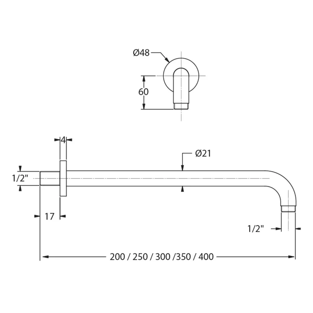 Tappi Auricolari Braccio doccia acciaio 21mm lunghezza 250mm