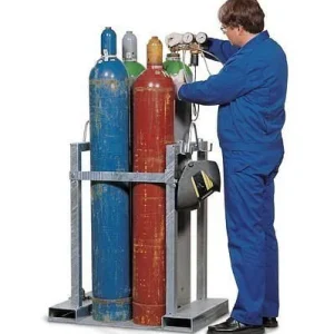 Telaio per il trasporto di bombole di gas DENIOS GFT-S 4 acciaio per 4 bombole con barra di protezione 119-227
