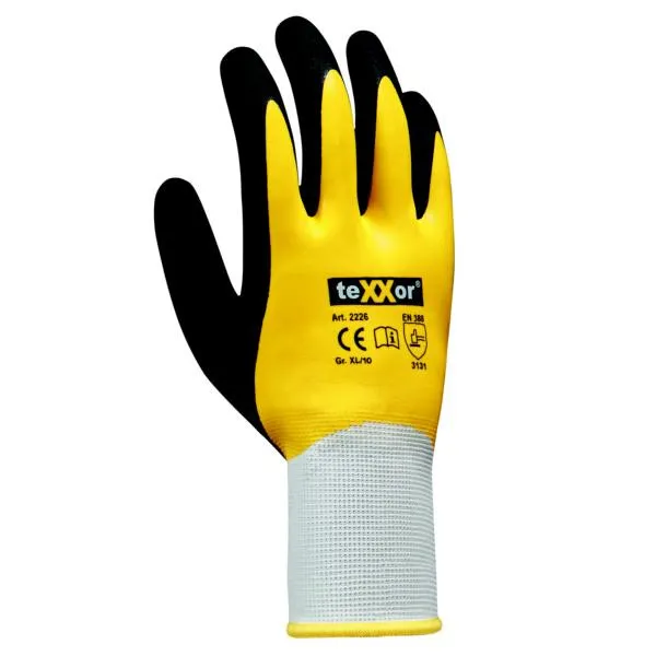 teXXor guanti maglia di poliestere ELASTOMERO taglia: 9 colore: bianco/giallo/nero confezione: 120 paia 2226-9