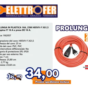 Acciaio Inossidabile PROLUNGA PLASTICA 16A, 25M H05VV-F 3G1,5 rosso *IT*