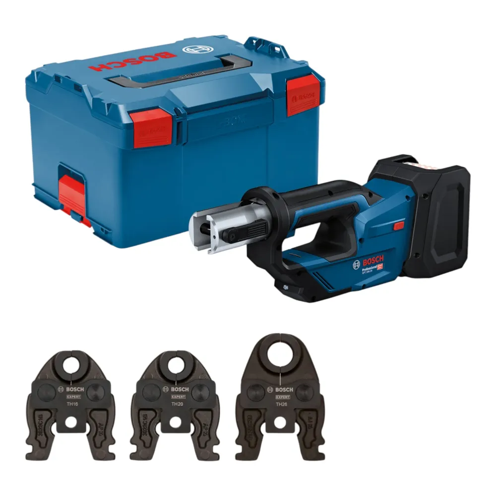Bosch GPT 18V-19 Professional Akku Presswerkzeug 18 V 21 kN ( 06019M2004 ) + 3x Pressbacke + L-Boxx - ohne Akku, ohne Lade...