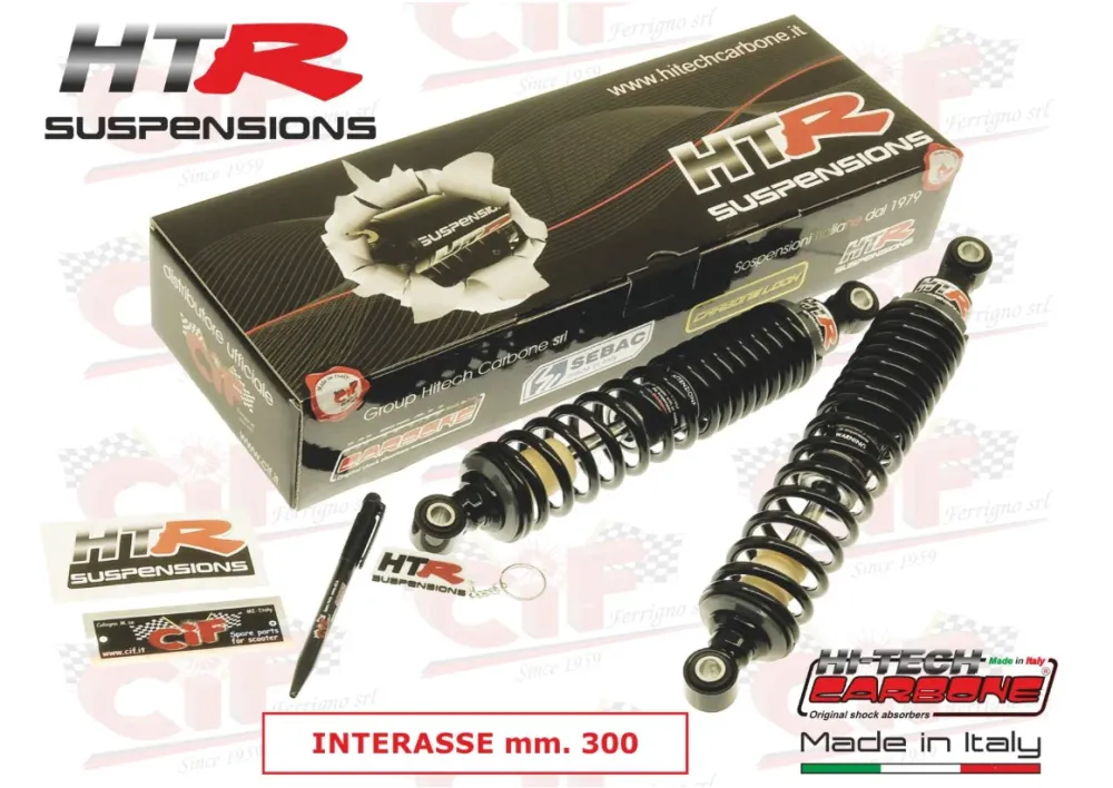 Kit ammortizzatori Carbone regolabili neri 300mm HTR RACING Piaggio Bravo Grillo Boxer Si