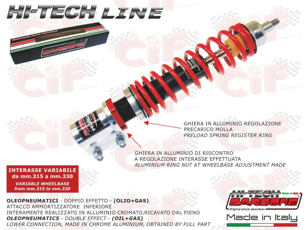 Ammortizzatore anteriore Carbone Hi Tech regolabile rosso Vespa PE PX ARCOBALENO 125 150 200