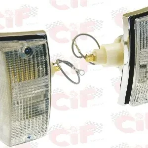 Coppia fanali frecce anteriori bianche cromate Vespa PX 125 150 200