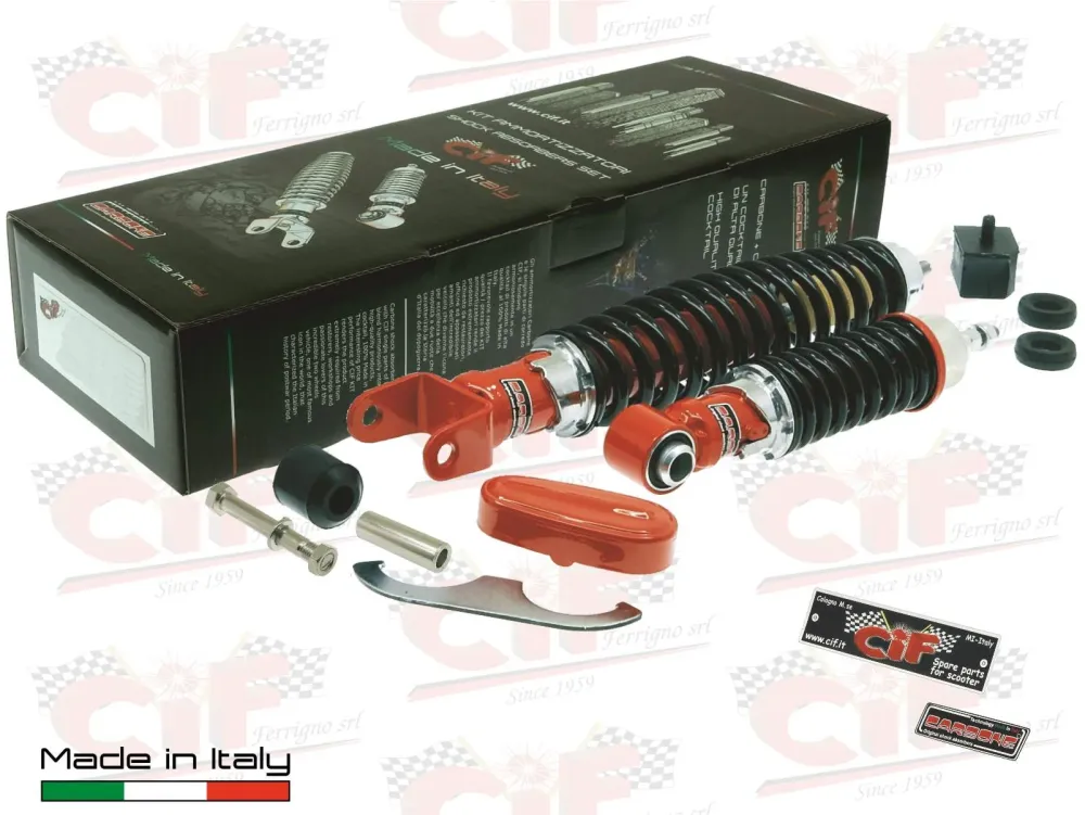 Kit ammortizzatori Carbone regolabili rossi neri Vespa 50 90 125 Special L N R ET3 PRIMAVERA