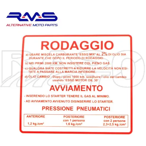 RMS Adesivo RODAGGIO Piaggio VESPA 50 SPECIAL - L - N - R - S - 90 - PK - PK S - 125 ET3 - PRIMAVERA