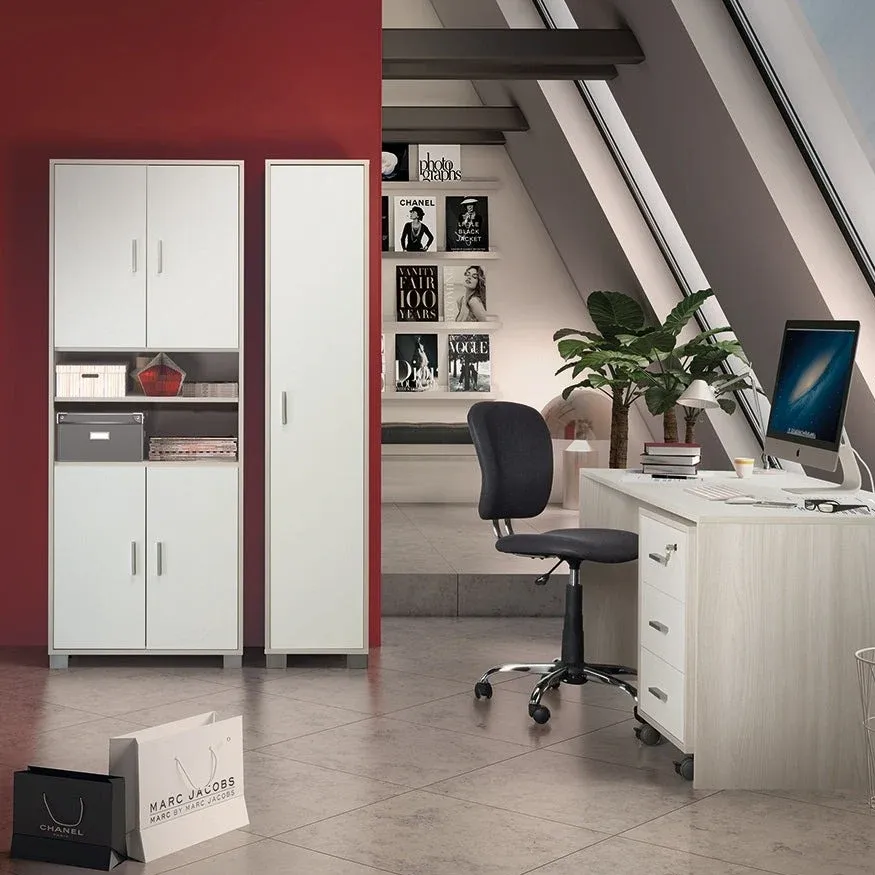 Segnaletica di Emergenza Mobile libreria colonna "Slim1" legno 1 anta ripiani regolabili cm 39x41 182h