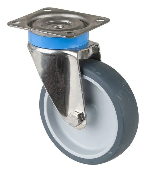 Rulli BS Rullo per apparecchi acciaio inossidabile larghezza 28 mm Ø100 mm fino 60 kg rivestimento gomma grigia piastra cu...