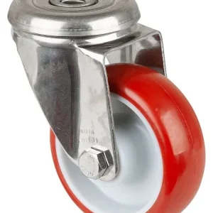 Rulli BS rullo di trasporto acciaio inox larghezza 28 mm Ø80 mm fino 100 kg rivestimento poliuretano rosso corpo ruota pla...