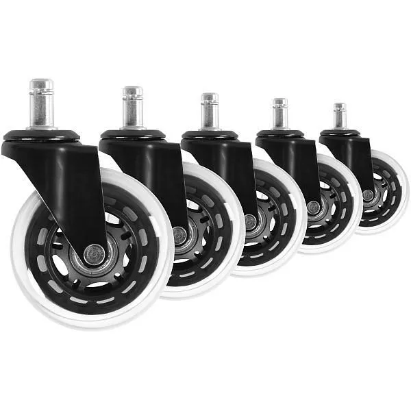 Set Amstyle di 5 ruote universali per carichi pesanti scorrevoli per sedie da ufficio perno da 11 mm / diametro 75 mm SPM1...